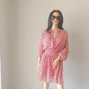 Tommy Hilfiger Rose-Print Long Sleeve Smocked Waist Dress